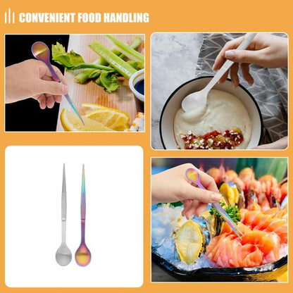 2Pcs Stainless Steel Chef Tasting Spoon and Tweezers Multi-Use Culinary Tool for Precise Flavor Testing and Elegant Cold Dish Plating 6.81In