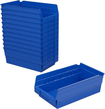 Akro-Mils 30130 Plastic Shelf Bins, Heavy Duty Storage Bins for Garage, Closet, and Drawer Organization, 12" x 6-1/2" x 4", Blue, 12-Pack | Closet, and Drawer Organization, 12" x 6-1/2" x 4", Blue, 12-Pack