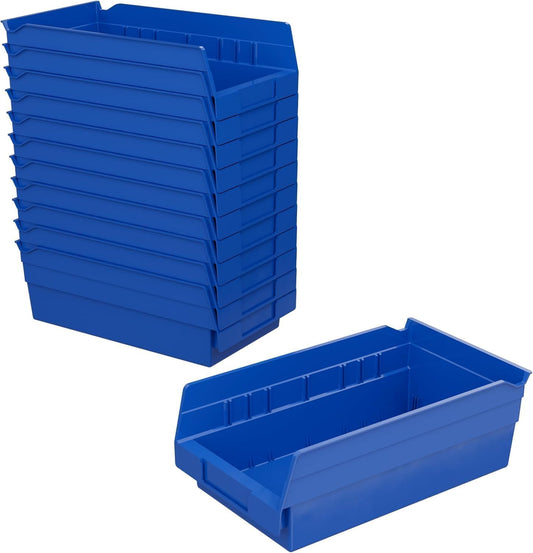 Akro-Mils 30130 Plastic Shelf Bins, Heavy Duty Storage Bins for Garage, Closet, and Drawer Organization, 12" x 6-1/2" x 4", Blue, 12-Pack | Closet, and Drawer Organization, 12" x 6-1/2" x 4", Blue, 12-Pack