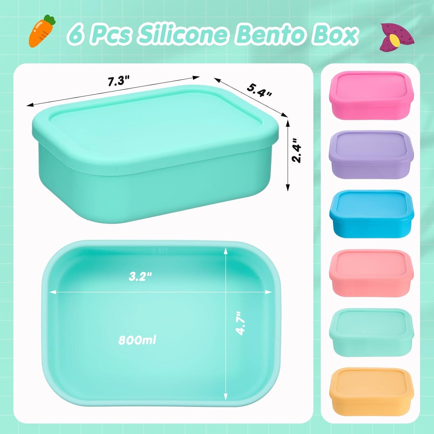 Layhit 4 Pcs Silicone Bento Box Lunch Box for Adult, 23.7 oz Reusable Sandwich Containers Food Storage with Lids Airtight for Lunch Meals Snacks, Dishwasher Freezer Safe (Matte Multicolor)