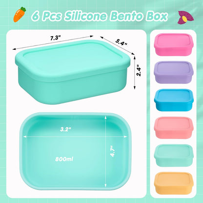Layhit 4 Pcs Silicone Bento Box Lunch Box for Adult, 23.7 oz Reusable Sandwich Containers Food Storage with Lids Airtight for Lunch Meals Snacks, Dishwasher Freezer Safe (Matte Multicolor)
