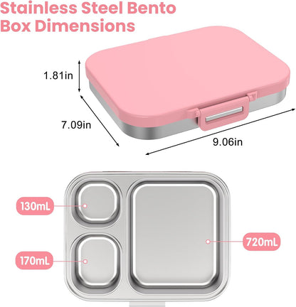 Pawtong Stainless Steel Bento Lunch Box for Kids | 3-Compartment Lunch Box Container Kids | 100% Leakproof, Eco-Friendly, Perfect Portion Control for Kids&Adult Healthy Meals (Purple)