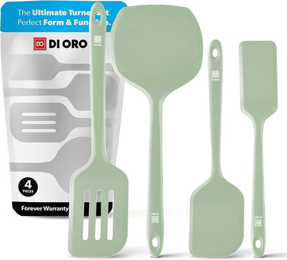 DI ORO Silicone Turner Spatula Set - Kitchen Spatulas for Nonstick Cookware - Cooking Utensils for Flipping Eggs & Pancakes - 600°F Heat-Resistant BPA Free Turners - Dishwasher Safe (4pc, Black)