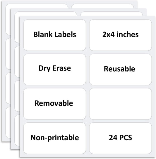 Reusable Dry Erase Labels for Organizing, Storage Bin, Craft, Jars, Pantry Labels, Sticky Notes for Office School Home Gift Chioce, Removable (2x4 inches, 24PCS) (White)