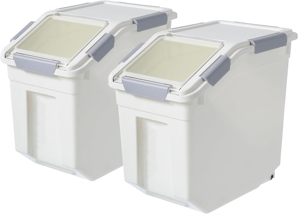 HANAMYA 32.5 Liter / 35 lbs Pet Food Storage Container with Measuring Cup, BPA free, For Dog Food | Cat Food | Rice | Grain | Flour, White & Gray, 1 count