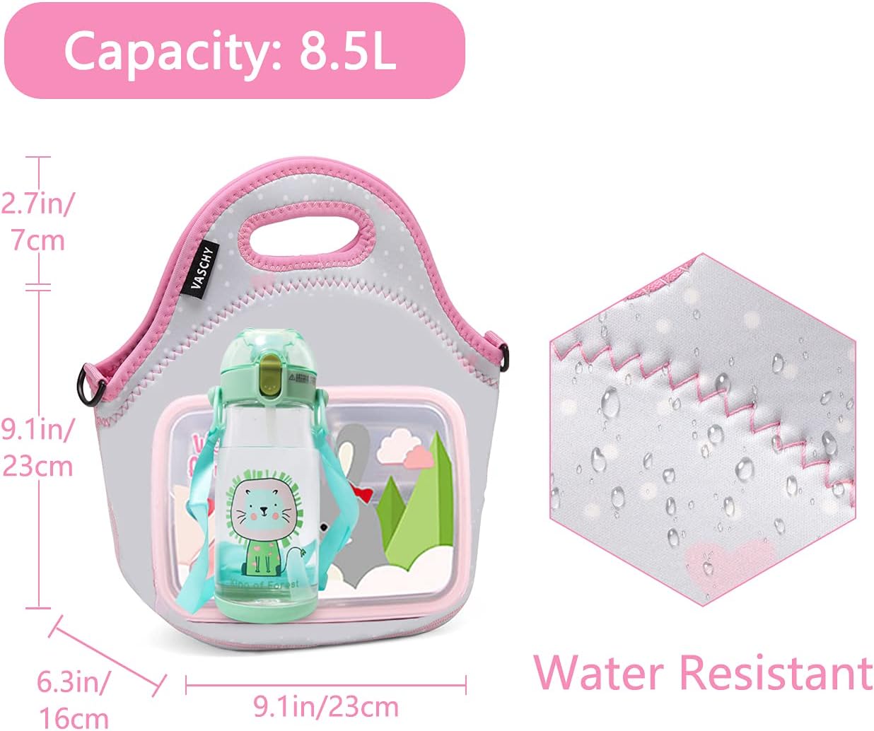VASCHY Lunch Bag for Kids, Insulated Neoprene Lightweight Lunch Box Bag for Children Boys and Girls School Daycare Kindergarten Dinosaur