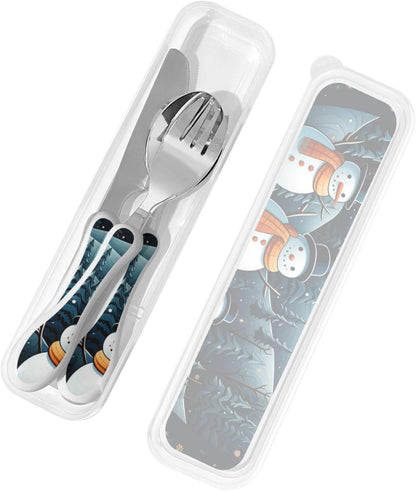 3-Piece Kids Silverware Set With Storage Case, Stainless Steel Reusable Children Safe Knife Spoon Fork Set Blue Active Girl Running Sunset Children Flatware Set For Kids Lunch Box - Colors B