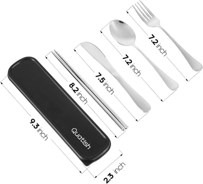 Travel Utensils with Case, Quatish 5 Piece Stainless Steel Silverware Set for Work, Portable Reusable Travel Cutlery Set, Fork and Spoon Set for Picnic, Camping, Gadgets, Lunch Box for Men, Rainbow