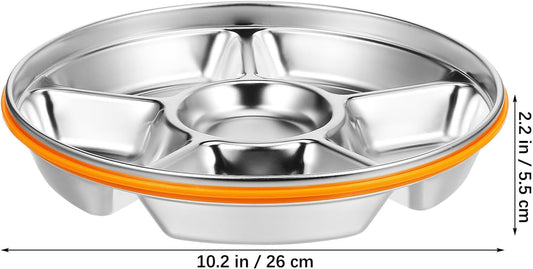 Luxshiny Divided Serving Tray with Lid 6 Compartments Stainless Steel Snack Tray Vegetable Fruit Platter for Family Gatherings Picnics and Office Lunches