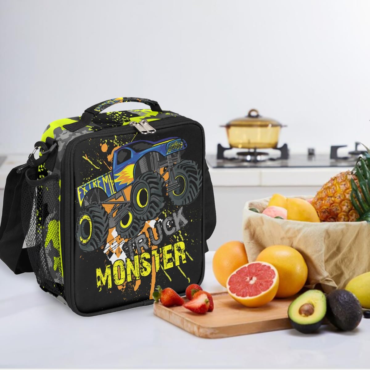 cfpolar Skull Skateboard Lunch Box for Boys Girls, Insulated Lunch Bags for Kids Reusable Mini Cooler Lunch Tote Lunchbox Thermal Meal Tote Kit with Shoulder Strap for Work School Picnic