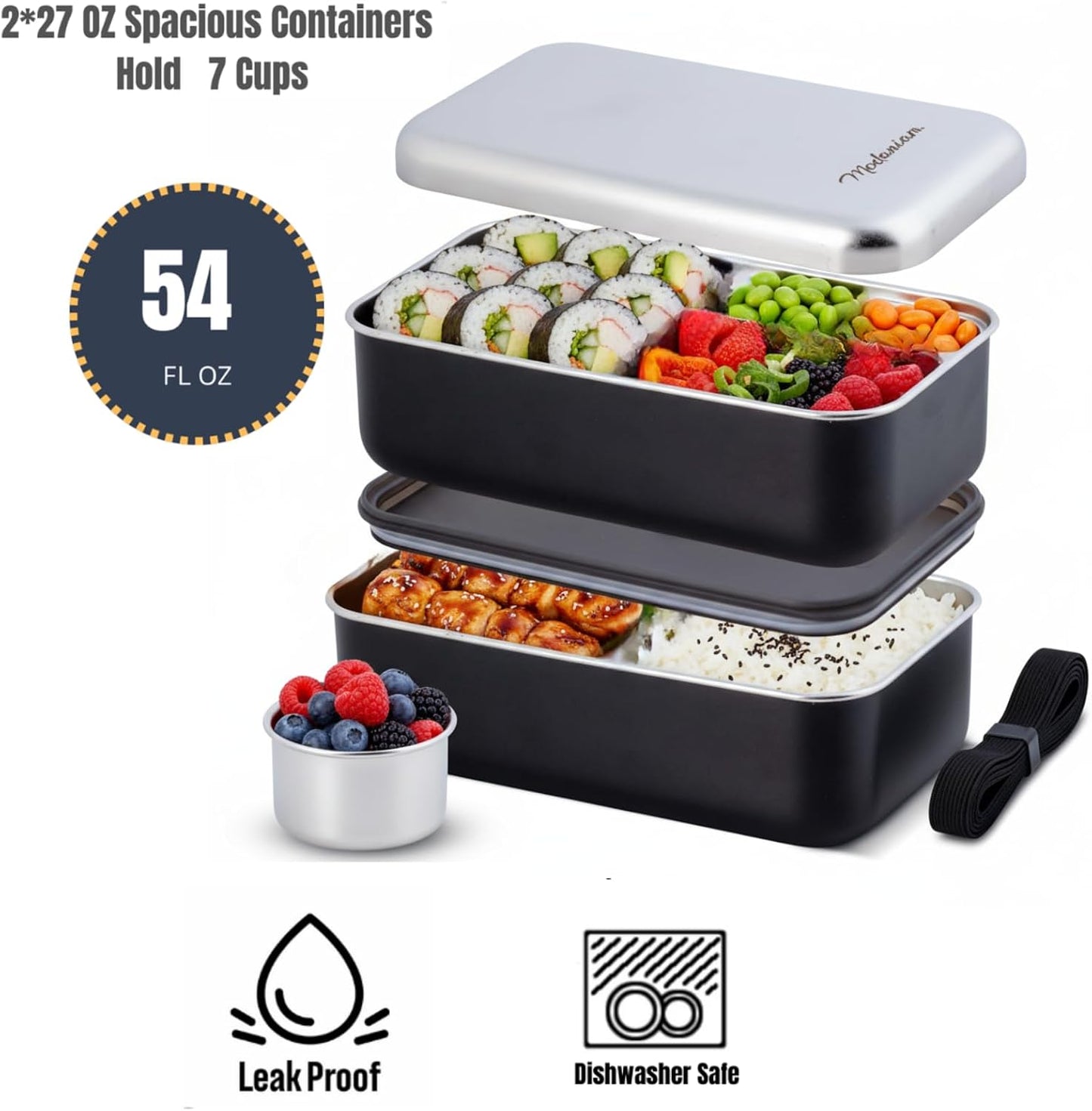 Modaniam Leak Proof Stainless Steel Bento Box, Stainless Steel Lunch Box For Adults, Metal Bento Box, Japanese Lunch Container, Large With Compartment, Korean Bentobox, Non Toxic, Microwave Safe