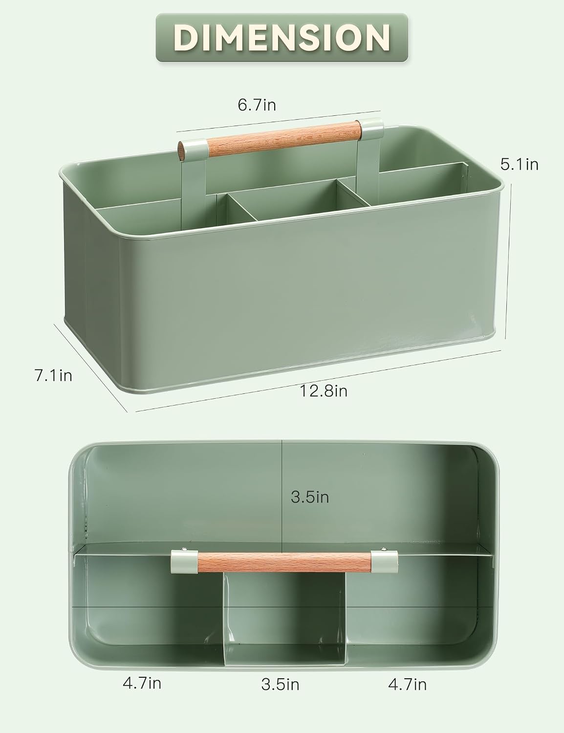 Caddy Organizer with Wooden Handle, Metal Utensil Caddy with 4 Compartments, Picnic Caddy Paper Plate Organizer Utensil Holder for Party