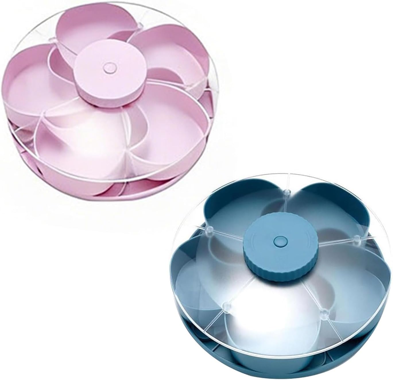 Divided Spin and Snack Serving Tray with Lids Spinning Compartment Platter for Dips Veggies Fruits Space-Saving Kitchen Organizer for Parties Picnics Travel (Pink)