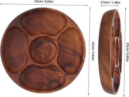 Cabilock Acacia Wood Round Snack Tray Section Serving Platter for Appetizers Fruits and Nuts Stylish Divided Design for Elegant Gatherings Easy to Clean and Maintain