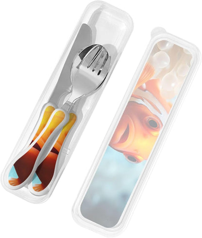 3-Piece Kids Silverware Set With Storage Case, Stainless Steel Reusable Children Safe Knife Spoon Fork Set Blue Active Girl Running Sunset Children Flatware Set For Kids Lunch Box - Colors A