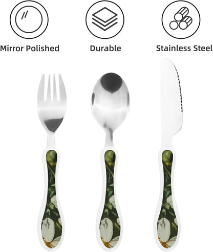 3-Piece Kids Silverware Set With Storage Case, Stainless Steel Reusable Children Safe Knife Spoon Fork Set Shih Tzu Dog Children Flatware Set For Kids Lunch Box