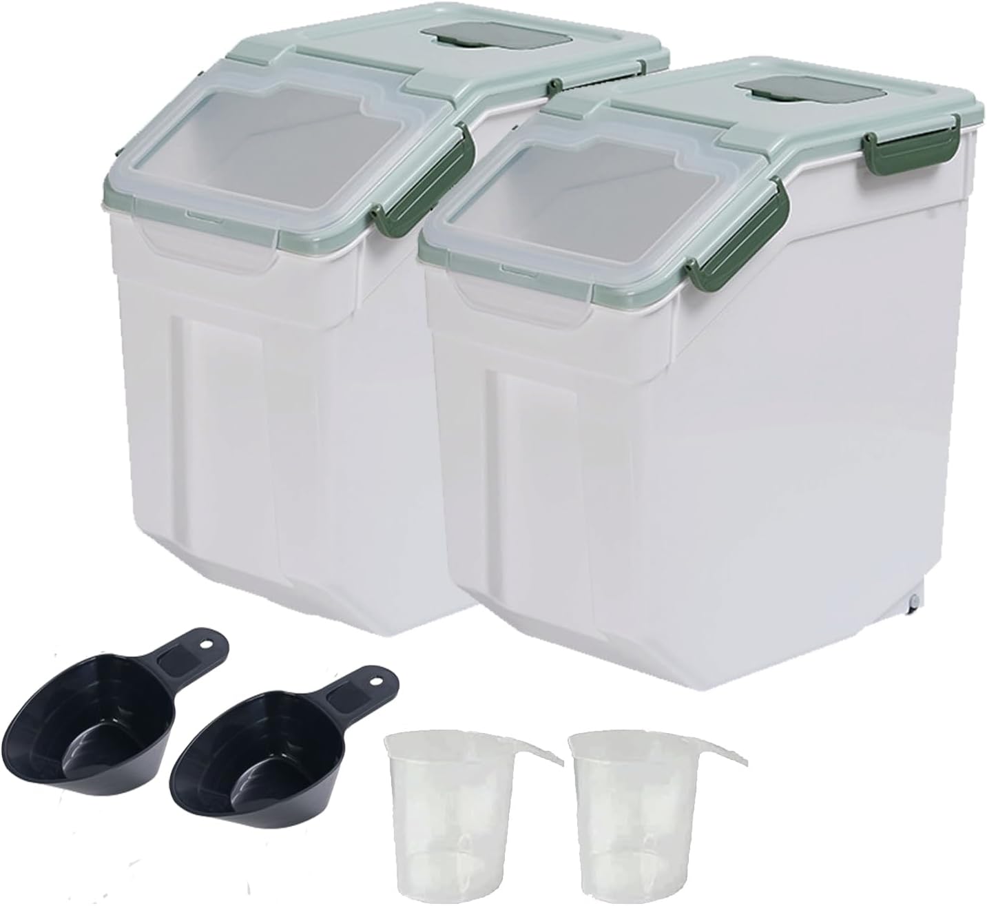 Large Flour Storage Container Bin 25lb, 2Pack Airtight Rice Storage Containers with Wheels Seal Locking Lid, BPA Free with Measuring Cup&Scoop for Flour, Rice, Grain(Blue)