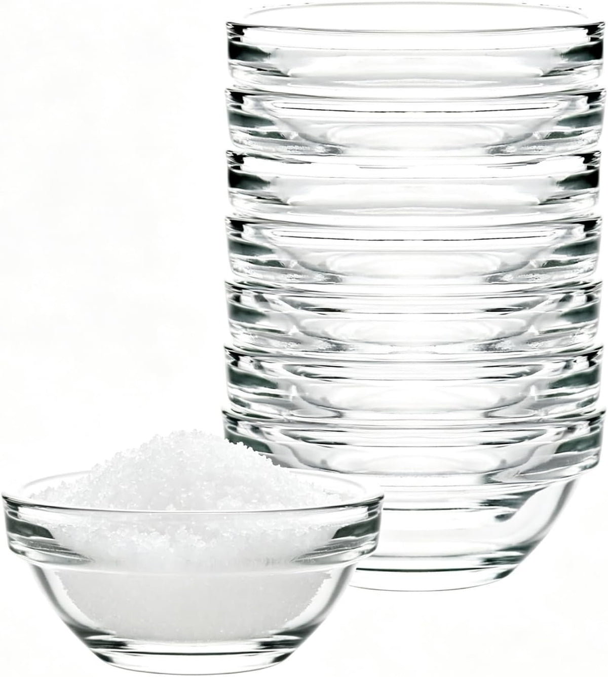 stablerice 8 PCS Small Glass Bowls, 2.5oz Mini Glass Prep Bowls for Salt Spices, Dip, Sauce, Condiment Cups, Pinch Bowl Set Stackable, Dishwasher Microwave Safe (1.5, oz)