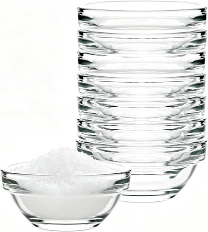 stablerice 8 PCS Small Glass Bowls, 2.5oz Mini Glass Prep Bowls for Salt Spices, Dip, Sauce, Condiment Cups, Pinch Bowl Set Stackable, Dishwasher Microwave Safe (1.5, oz)