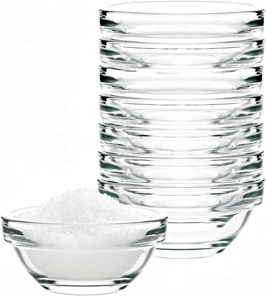 stablerice 8 PCS Small Glass Bowls, 2.5oz Mini Glass Prep Bowls for Salt Spices, Dip, Sauce, Condiment Cups, Pinch Bowl Set Stackable, Dishwasher Microwave Safe (1.5, oz)