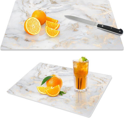 Tempered Glass Cutting Boards for Kitchen, Set of 2 Gold Glass Chopping Boards, 16"x12" & 12"x8" Cutting Boards With NonSlip Feet, Scratch Resistant, Heat Resistant, Easy to Clean