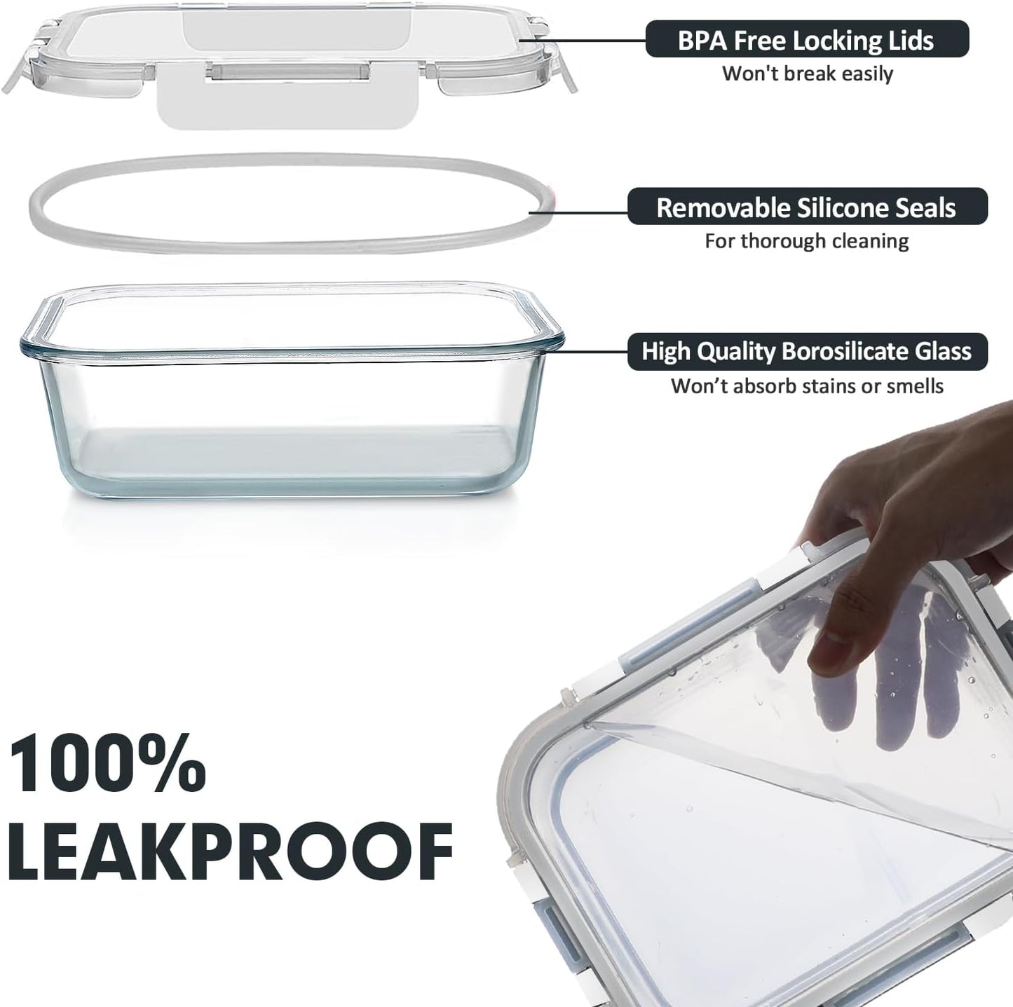 VERONES 30 Pieces Glass Meal Prep Containers Set, Stackable Glass Food Storage Containers with Lids-Airtight Lunch Containers，for Microwave, Oven, Freezer & Dishwasher,Grey