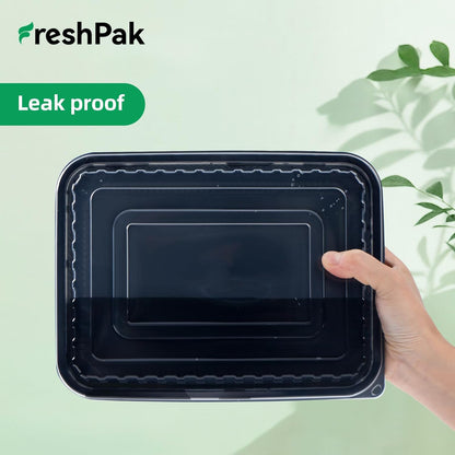 Meal Prep Container Reusable 40 Pack 34oz - Shrink Wrap Leakproof | Portion Control Leftover Plastic Food Containers with Lid | BPA Free Freezer & Microwave Safe | 4 Compartment Takeout Boxes