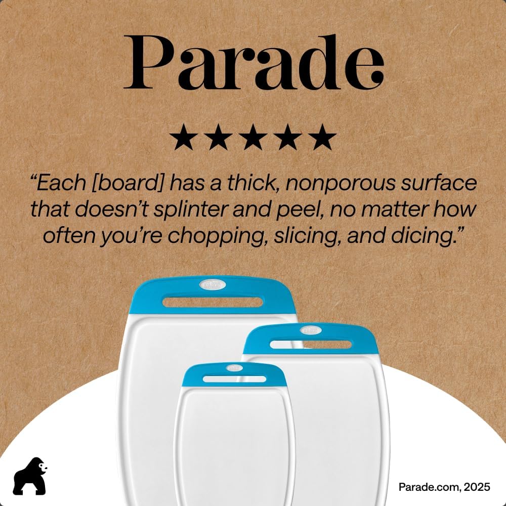 GORILLA GRIP BPA-Free Reversible Kitchen Cutting Board Set of 3, US Designed, Nonporous, Juice Grooves Catch Liquid, Slip Resistant Border, Dishwasher Safe, Durable Large Food Chopping Boards, Black