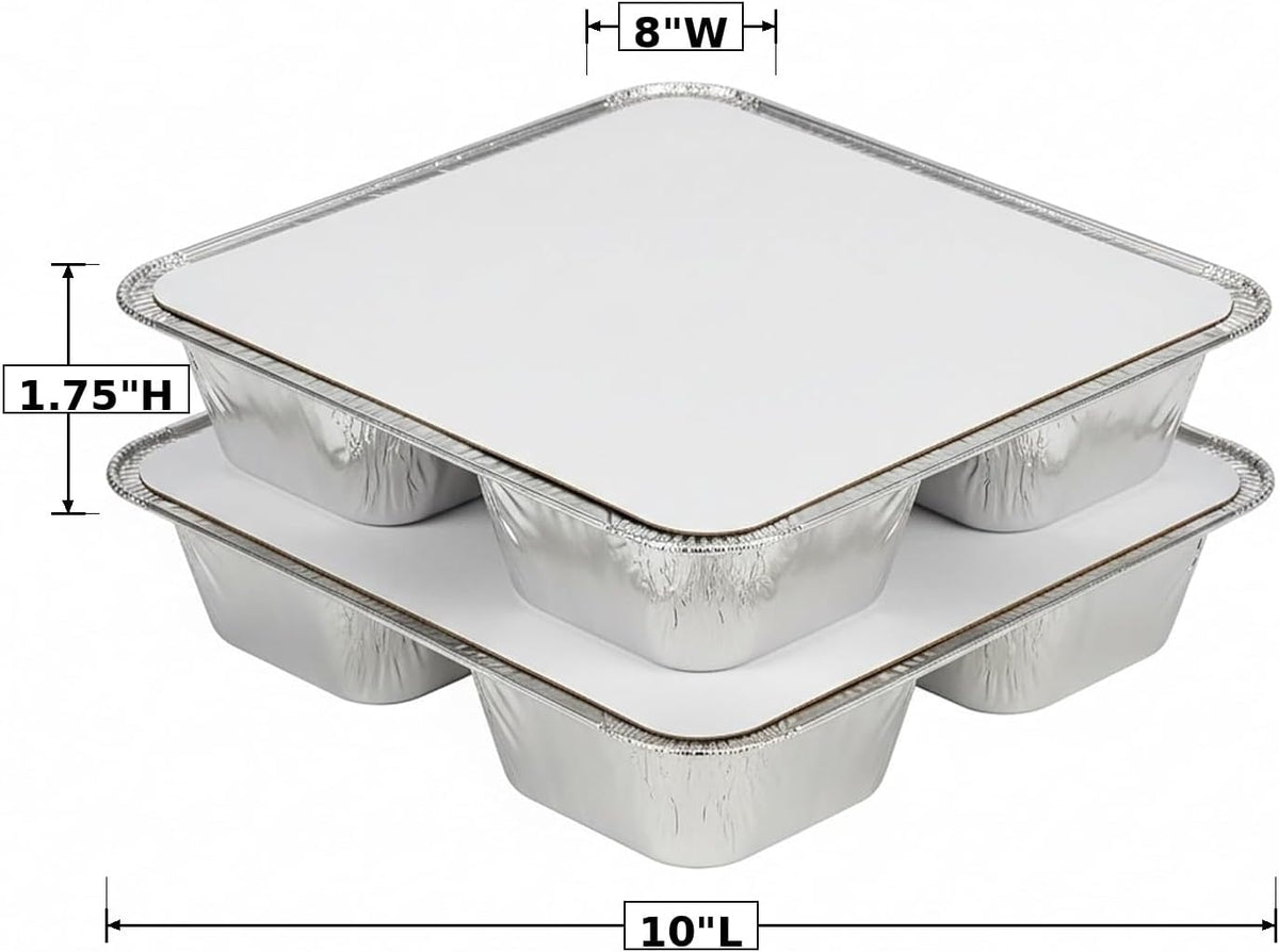 8.5x6.5x1.5 Inch 3-Compartment Aluminum Foil Tray with Paperboard Lid, 20 Sets | Commercial Disposable Combo Pack for Catering, Takeout, Meal Prep