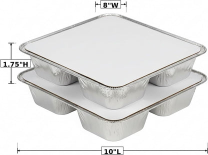 8.5x6.5x1.5 Inch 3-Compartment Aluminum Foil Tray with Paperboard Lid, 20 Sets | Commercial Disposable Combo Pack for Catering, Takeout, Meal Prep