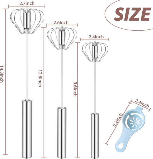 Semi-Automatic Stainless Steel Egg Whisk, 3 Pack Hand Push Rotary Whisk