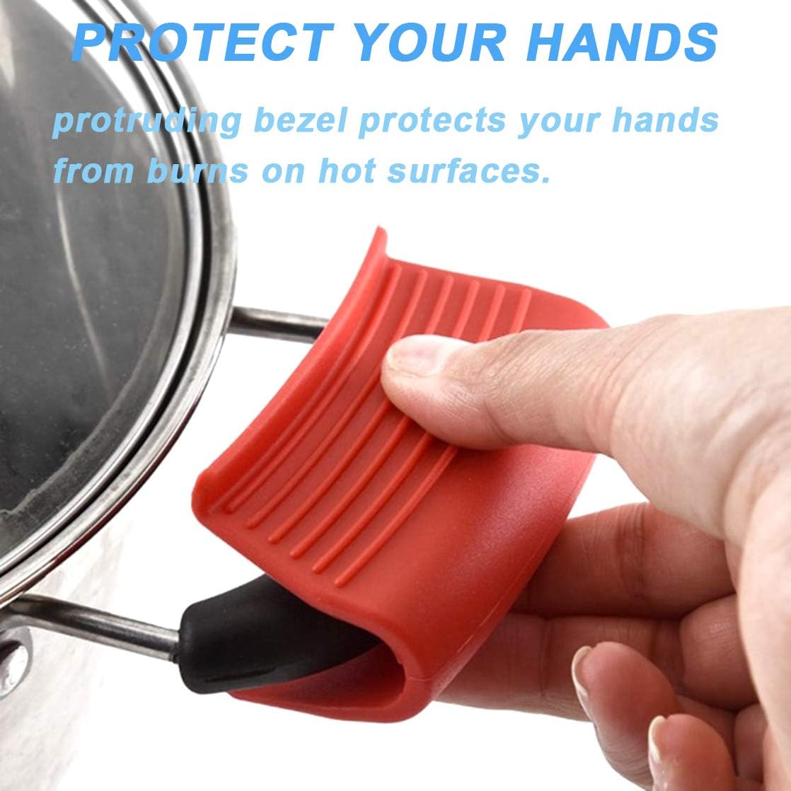 4 Pieces Non-Slip Silicone Hot Handle Holder and Assist Grips, Potholder for Cast Iron Skillets, Heat Resistant Handle Cover Sleeve for Frying Pans, Casserole, Cookware Handles (Black, Red)