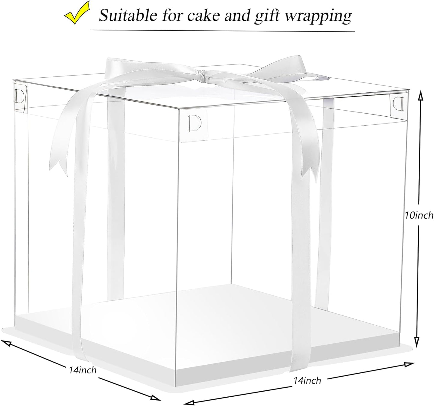 XININSUN 2Pcs Large Cake PET Clear Box, 10" X 10" X 9" with ribbon and pre-folded lid, for 8" cake packing carry, baking cookie display, Carry Tall Layer Gift, Festive Gift Box -White
