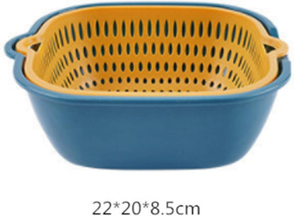 Zerodis Vegetable Washing Baskets in The Kitchen, Kitchen Nesting Vegetable Fruit Washing Soaking Basket Plastic 2 in 1 Drain Colander Bowl Set Kitchen Fruit Washing Basin Strainer (M)