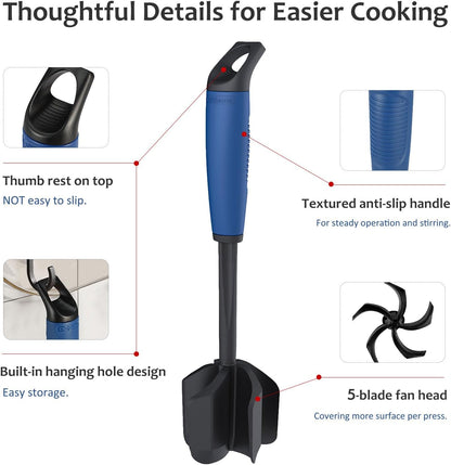 Ourokhome Meat Chopper and Potato Masher, Heat Resistant Nylon Ground Beef Smasher for Hamburger, 5 Curved Blades Nonstick Safe Mixer & Stirrer, Practical Kitchen Gadgets, Mint