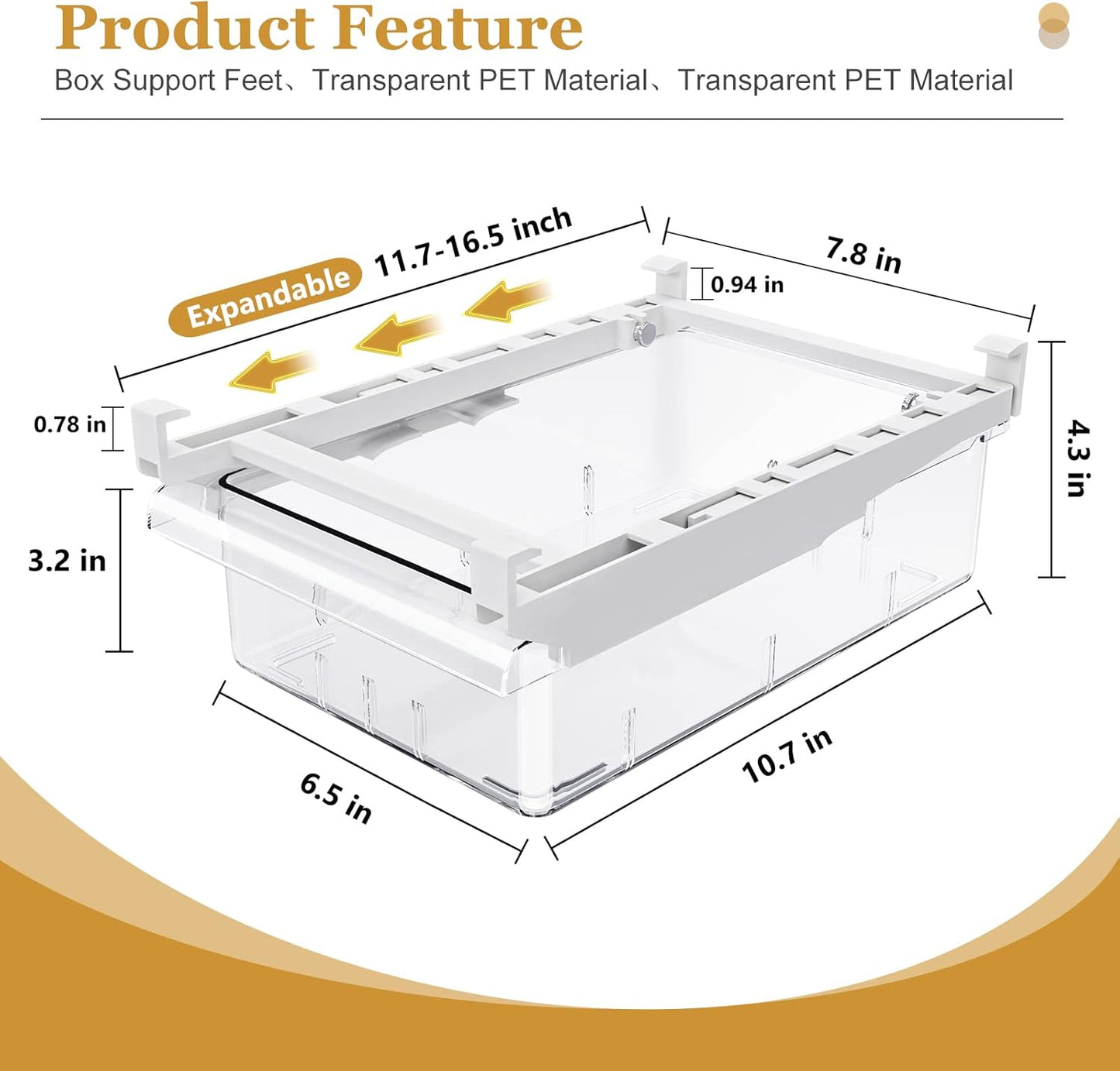 SNSLXH 2 Pack Refrigerator Drawer Organizer, Pull Out Shelf Storage Transparent Organizer for Egg, Fruit, Vegetable, Seafood, Meat, Fit All Fridge Shelves Under 0.6''