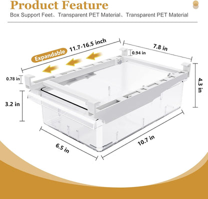 SNSLXH 2 Pack Refrigerator Drawer Organizer, Pull Out Shelf Storage Transparent Organizer for Egg, Fruit, Vegetable, Seafood, Meat, Fit All Fridge Shelves Under 0.6''