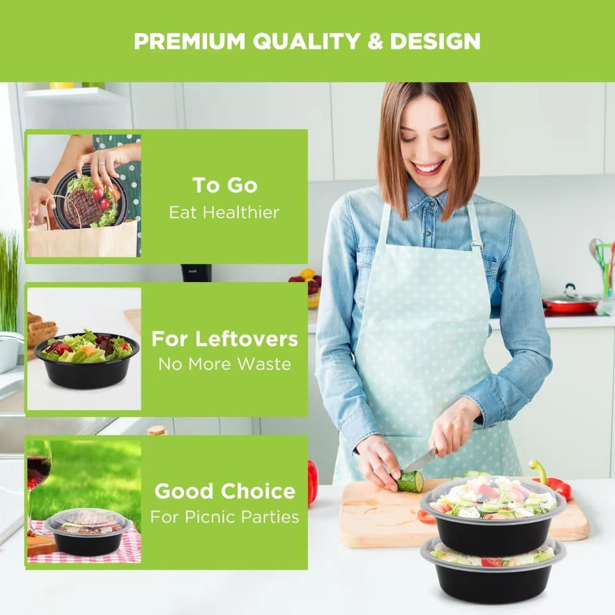 Meal Prep Containers with Lids - 50Pack 32OZ Meal Bowls, Round To Go Containers, BPA-Free, Freezer & Dishwasher Safe