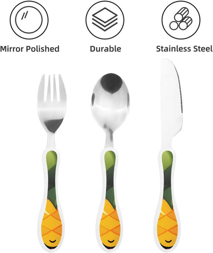 3-Piece Kids Silverware Set With Storage Case, Stainless Steel Reusable Children Safe Knife Spoon Fork Set Dragonfly Insects Flowers Children Flatware Set For Kids Lunch Box