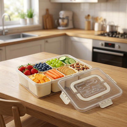 Snackle Box Container 2 Pack | Snack Box Container with Lid, BPA-Free 8-Compartment Divided Serving Tray & Snack Tray with Built-In Utensil Tray | Snack Tackle Box Organizer for Adults & Kids