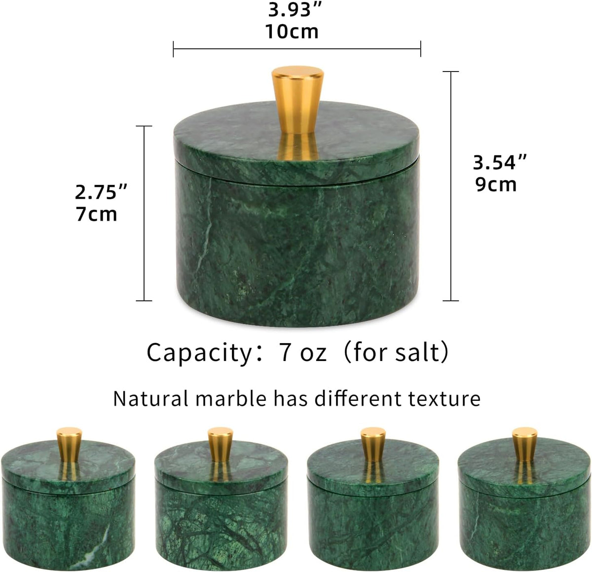 Marble Salt Cellar with Lid, Viva Jade, 4 inch