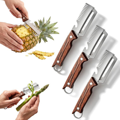 Multi-Functional Vegetable Peeler for Kitchen,3-in-1 Stainless Steel Peeler With Wooden Handle & Bottle Opener &Scallion shredder,Kitchen Gadgets For Fruit Pumpkin Peeling Potato Carrot Peeler