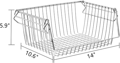 SANNO 14" Stacking Baskets Bin Wire Storage Baskets Organization Farmhouse Scoop Baksket for Pantry, Kitchen, Closets, Bathroom, Cabinets, Kitchen, Narrow, Set of 3