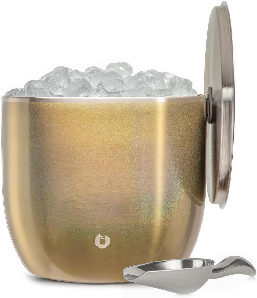 SNOWFOX Plus, Premium Vacuum Insulated Stainless Steel Ice Bucket with Lid/Scoop,Home Bar Accessories,Elegant Bartending Ice Bucket for Parties,Beautiful Outdoor Entertaining Supplies,3L,Natural Teak