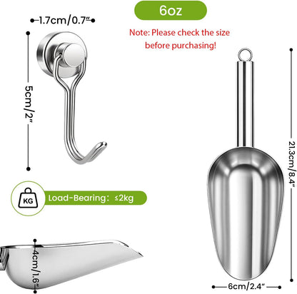 Wapodeai 6oz Stainless Steel Ice Scoop for Freezer with Magnetic Hook