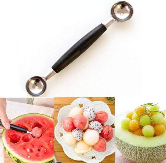 1Pc Black Double-Sided Fruit Melon Baller Spoon 2 in 1 Stainless Steel Melon Ballers Melon Scoop for Watermelon Cantaloupe Icecream Ball,18cm,Fruit and Vegetable Tools,Melon Ballers,Kitchen and Dining
