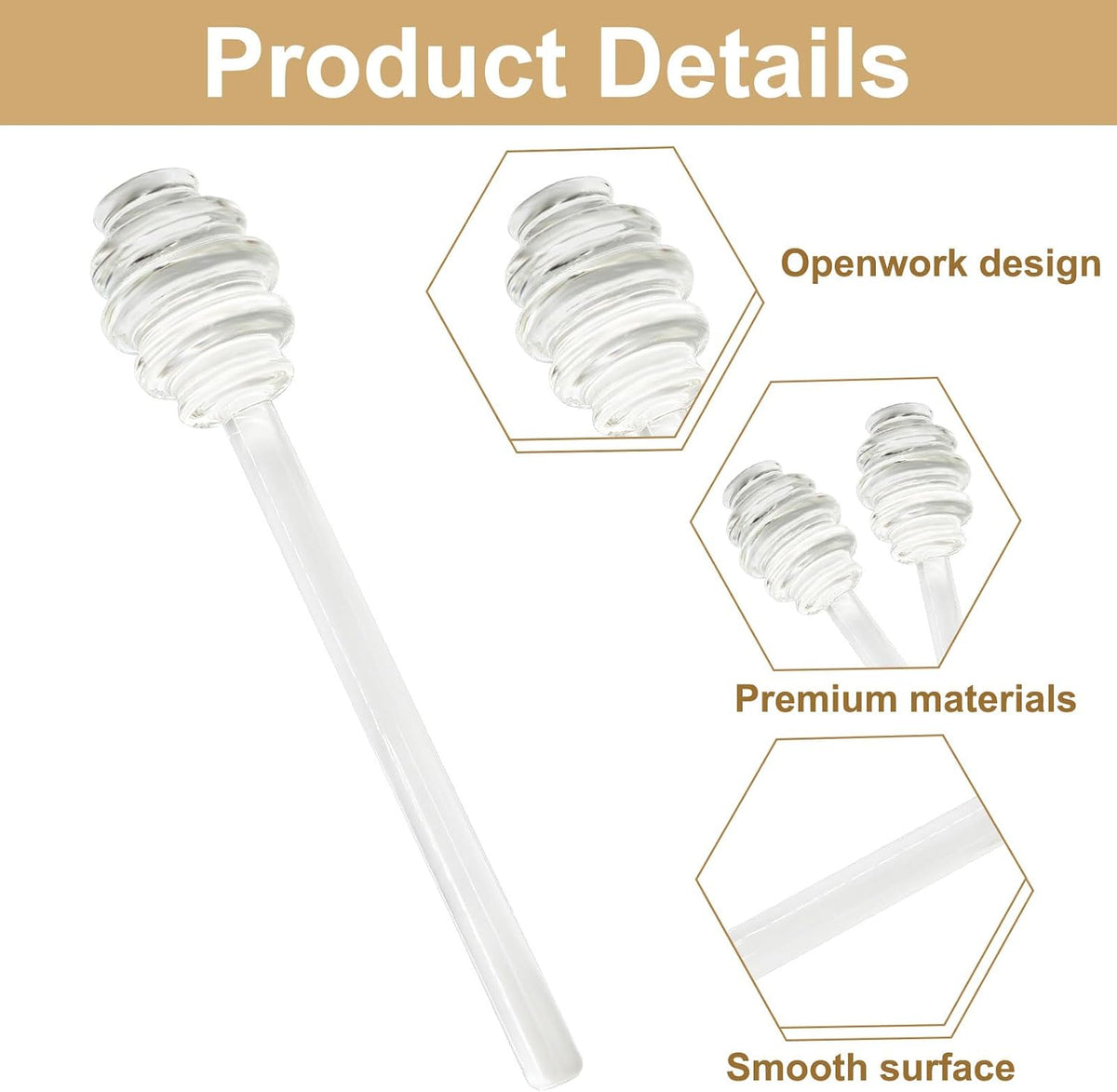 Glass Honey Dipper Stick, 6 Inch, Clear