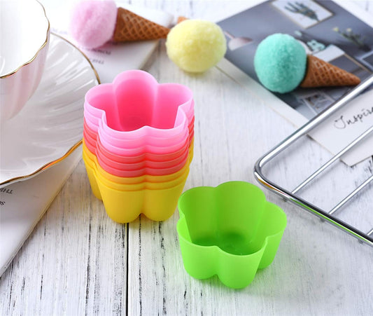 Reusable and Non-stick Mini Silicone Baking Cups/Muffin Cups/Mini Cupcake Liners/Chocolate Holders/Truffle Cups, 24 Pack, 6 Vibrant Colors Flower