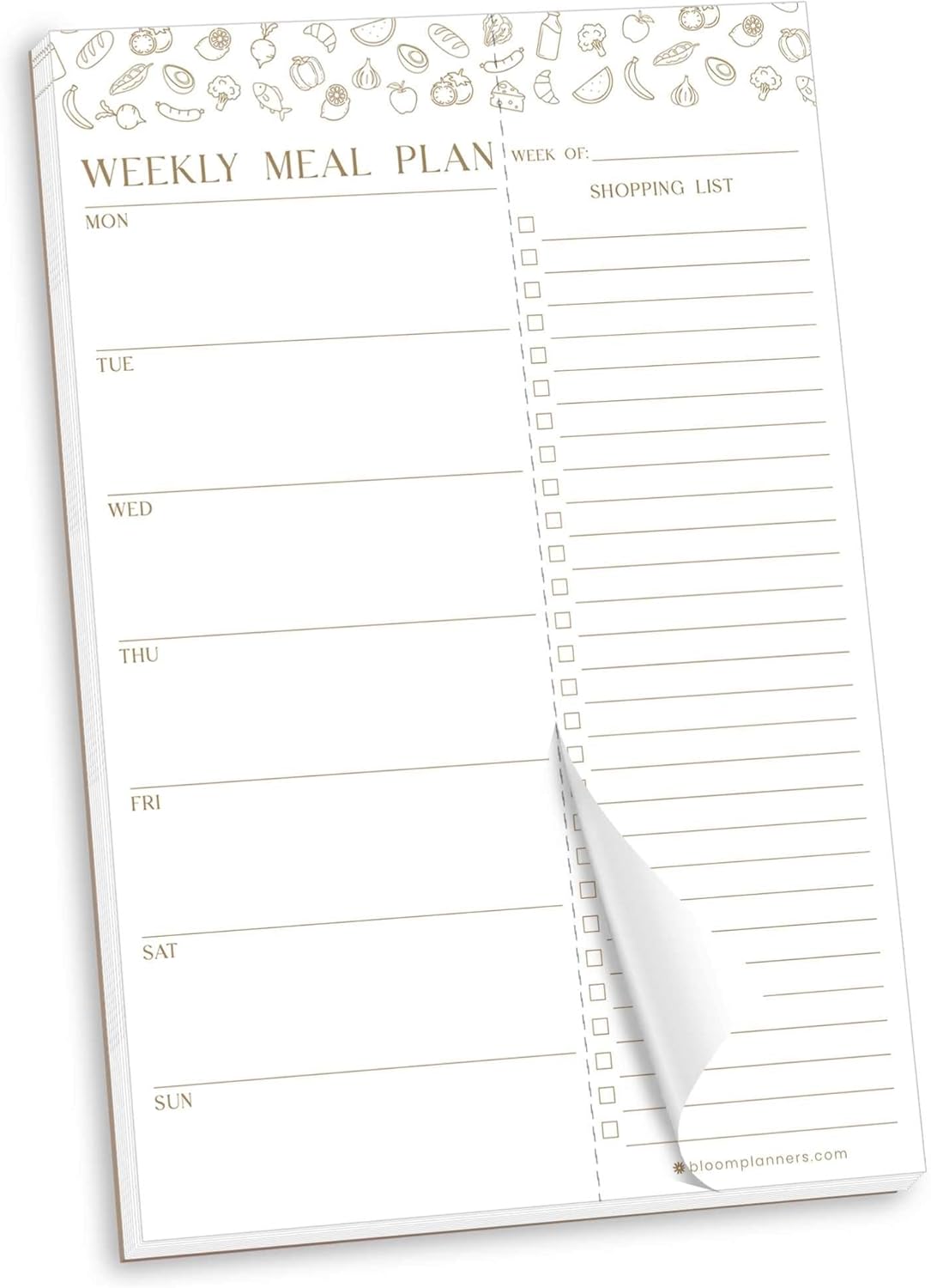 bloom daily planners Weekly Meal Planning Pad - Magnetic Hanging Refrigerator Menu Planner with Tear-Off Sheets & Perforated Grocery Shopping Lists - 6” x 9” (Grey & Pink)