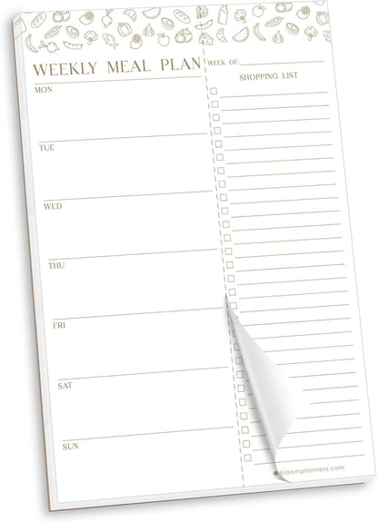 bloom daily planners Weekly Meal Planning Pad - Magnetic Hanging Refrigerator Menu Planner with Tear-Off Sheets & Perforated Grocery Shopping Lists - 6” x 9” (Grey & Pink)